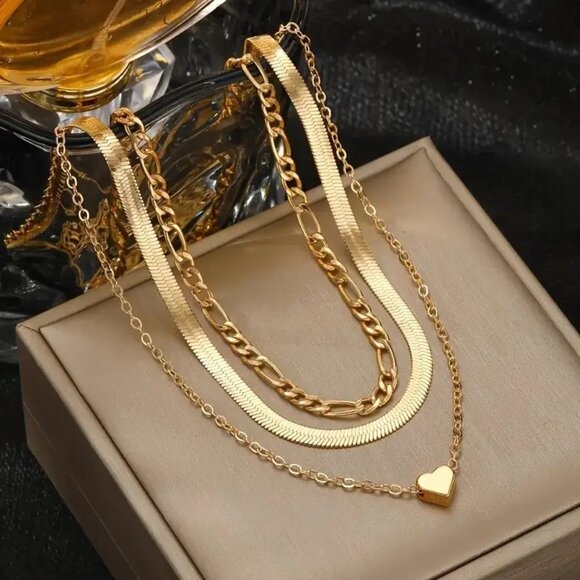 Retro Classic Elegant Stackable Layered Heart Charm Chain Necklaces - Picture 1 of 3